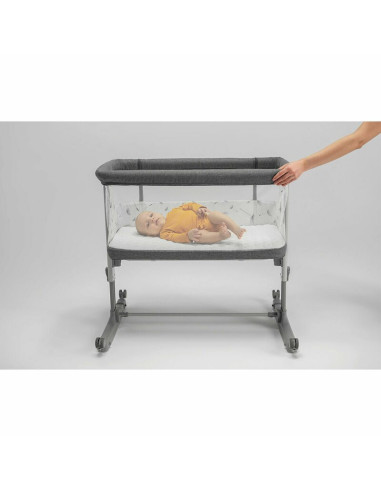 BN-LO-AURORA_GREY_CONCRETE,Lionelo - Patut co-sleeper 3 in 1, Aurora, Cu leganare si setare unghiulara, Include saltea cu densit