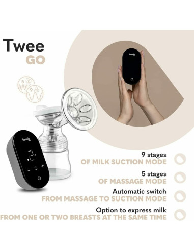 BN-LOC-TWEE_GO,Lionelo - Pompa dubla de san, Electrica, Cu 9 nivele de aspiratie, 5 moduri de masaj, Afisaj LED, Imita suptul na