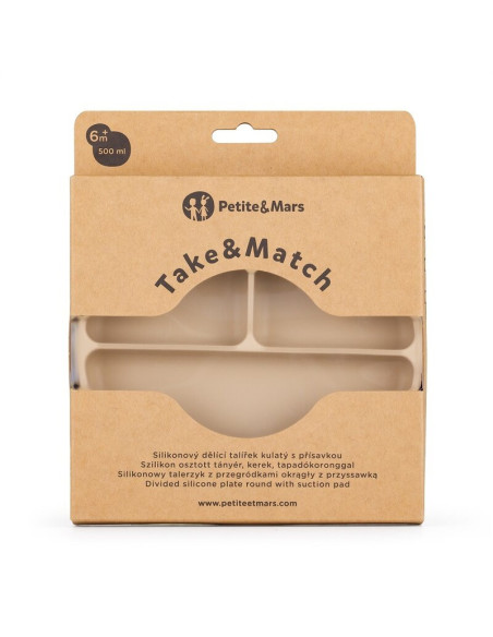 BN-715818,Petite&Mars - Farfurie compartimentata Take&Match, Rotunda, Cu ventuza si 3 compartimente, Silicon, Fara BPA, 500 ml,  BN-715818,Petite&Mars - Farfurie compartimentata Take&Match, Rotunda, Cu ventuza si 3 compartimente, Silicon, Fara BPA, 500 ml,