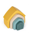 BN-600819,Petite&Mars - Jucarie pentru stivuire, Casuta, 11,5x10x5 cm, Silicon, Fara BPA, 4 piese, 12 luni+, Galben