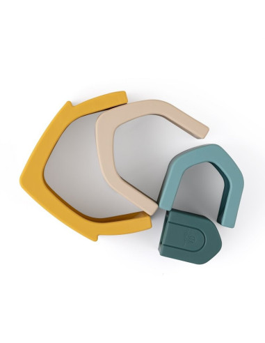 BN-600819,Petite&Mars - Jucarie pentru stivuire, Casuta, 11,5x10x5 cm, Silicon, Fara BPA, 4 piese, 12 luni+, Galben