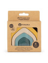 BN-600819,Petite&Mars - Jucarie pentru stivuire, Casuta, 11,5x10x5 cm, Silicon, Fara BPA, 4 piese, 12 luni+, Galben