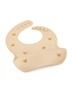 BN-706718,Petite&Mars - Baveta moale Take&Match, Reglabil, Cu buzunar colector, Silicon, Fara BPA, 6 luni+, Model fluturasi, Bej 2