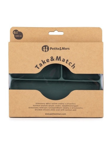 BN-717817,Petite&Mars - Farfurie compartimentata Take&Match, Ovala, Cu ventuza si 3 compartimente, Silicon, Fara BPA, 630 ml, 6  BN-717817,Petite&Mars - Farfurie compartimentata Take&Match, Ovala, Cu ventuza si 3 compartimente, Silicon, Fara BPA, 630 ml, 6