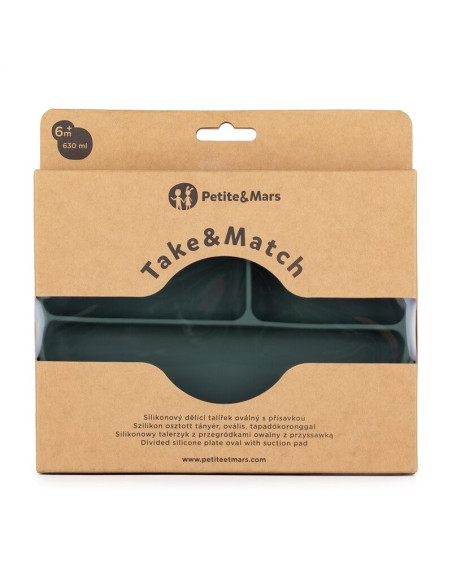 BN-717817,Petite&Mars - Farfurie compartimentata Take&Match, Ovala, Cu ventuza si 3 compartimente, Silicon, Fara BPA, 630 ml, 6  BN-717817,Petite&Mars - Farfurie compartimentata Take&Match, Ovala, Cu ventuza si 3 compartimente, Silicon, Fara BPA, 630 ml, 6