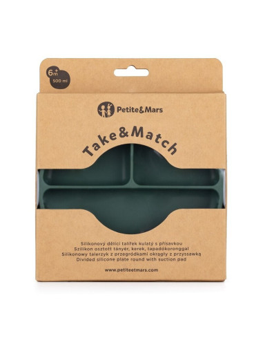 BN-715817,Petite&Mars - Farfurie compartimentata Take&Match, Rotunda, Cu ventuza si 3 compartimente, Silicon, Fara BPA, 500 ml,  BN-715817,Petite&Mars - Farfurie compartimentata Take&Match, Rotunda, Cu ventuza si 3 compartimente, Silicon, Fara BPA, 500 ml,