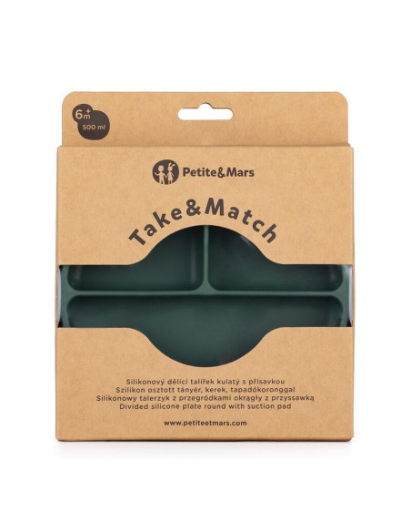 BN-715817,Petite&Mars - Farfurie compartimentata Take&Match, Rotunda, Cu ventuza si 3 compartimente, Silicon, Fara BPA, 500 ml,  BN-715817,Petite&Mars - Farfurie compartimentata Take&Match, Rotunda, Cu ventuza si 3 compartimente, Silicon, Fara BPA, 500 ml,