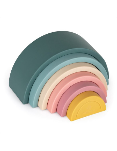 BN-599817,Petite&Mars - Jucarie pentru stivuire, Curcubeu, 14x7.5x5 cm, Silicon, Fara BPA, 6 piese, 12 luni+, Verde