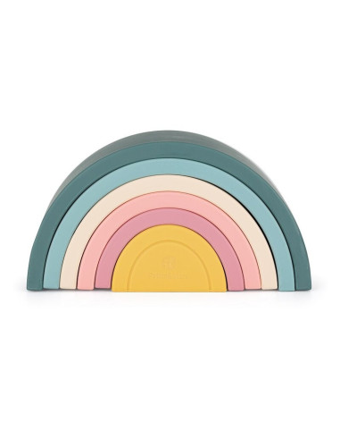BN-599817,Petite&Mars - Jucarie pentru stivuire, Curcubeu, 14x7.5x5 cm, Silicon, Fara BPA, 6 piese, 12 luni+, Verde