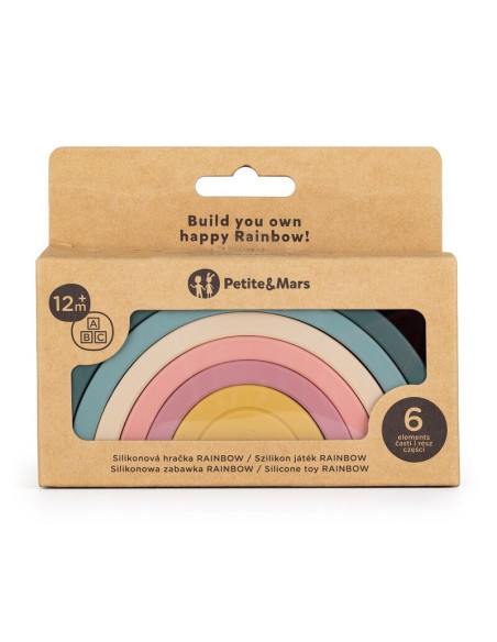 BN-599817,Petite&Mars - Jucarie pentru stivuire, Curcubeu, 14x7.5x5 cm, Silicon, Fara BPA, 6 piese, 12 luni+, Verde