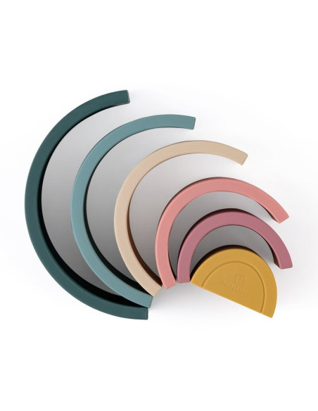 BN-599817,Petite&Mars - Jucarie pentru stivuire, Curcubeu, 14x7.5x5 cm, Silicon, Fara BPA, 6 piese, 12 luni+, Verde