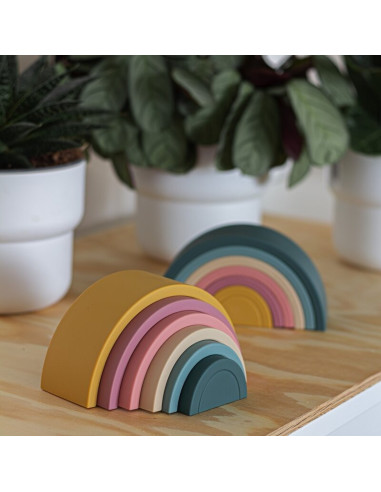 BN-599817,Petite&Mars - Jucarie pentru stivuire, Curcubeu, 14x7.5x5 cm, Silicon, Fara BPA, 6 piese, 12 luni+, Verde