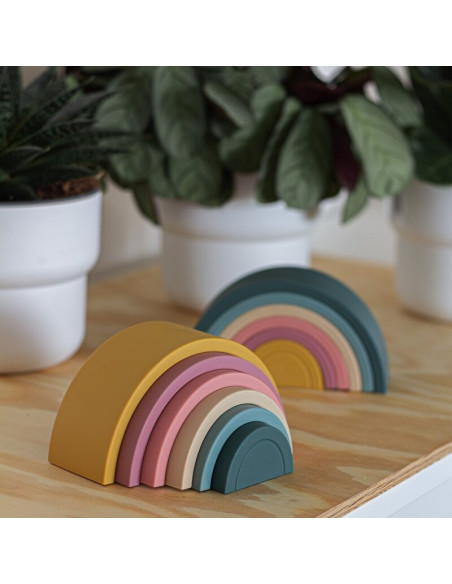 BN-599817,Petite&Mars - Jucarie pentru stivuire, Curcubeu, 14x7.5x5 cm, Silicon, Fara BPA, 6 piese, 12 luni+, Verde