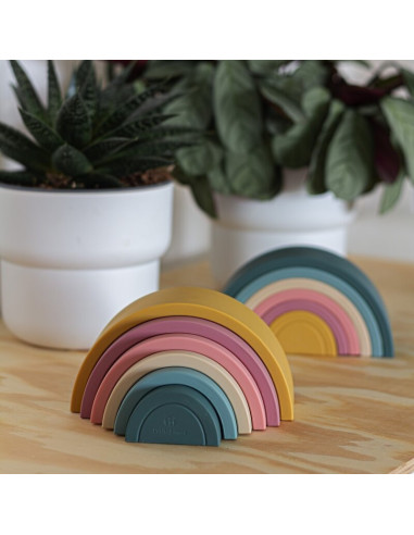 BN-599817,Petite&Mars - Jucarie pentru stivuire, Curcubeu, 14x7.5x5 cm, Silicon, Fara BPA, 6 piese, 12 luni+, Verde