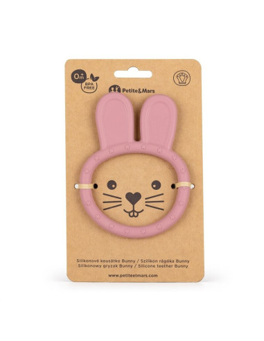 BN-723820,Petite&Mars - Inel pentru dentitie, Iepuras, Moale, Efect calmant al gingiilor, Silicon, Fara BPA, 0 luni+, Roz