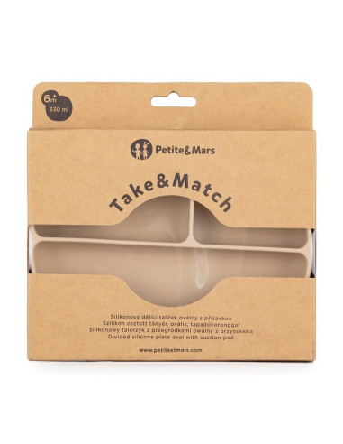 BN-717818,Petite&Mars - Farfurie compartimentata Take&Match, Ovala, Cu ventuza si 3 compartimente, Silicon, Fara BPA, 630 ml, 6  BN-717818,Petite&Mars - Farfurie compartimentata Take&Match, Ovala, Cu ventuza si 3 compartimente, Silicon, Fara BPA, 630 ml, 6