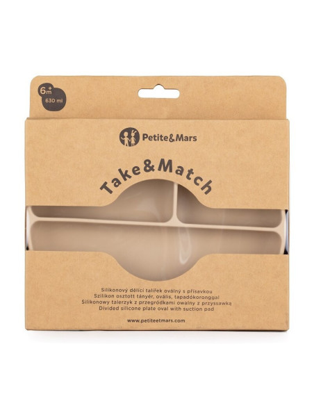 BN-717818,Petite&Mars - Farfurie compartimentata Take&Match, Ovala, Cu ventuza si 3 compartimente, Silicon, Fara BPA, 630 ml, 6  BN-717818,Petite&Mars - Farfurie compartimentata Take&Match, Ovala, Cu ventuza si 3 compartimente, Silicon, Fara BPA, 630 ml, 6