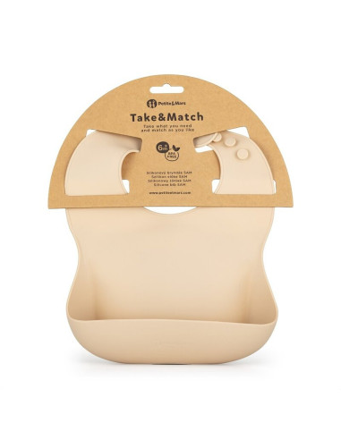 BN-706818,Petite&Mars - Baveta moale Take&Match, Reglabil, Cu buzunar colector, Silicon, Fara BPA, 6 luni+, Bej BN-706818,Petite&Mars - Baveta moale Take&Match, Reglabil, Cu buzunar colector, Silicon, Fara BPA, 6 luni+, Bej