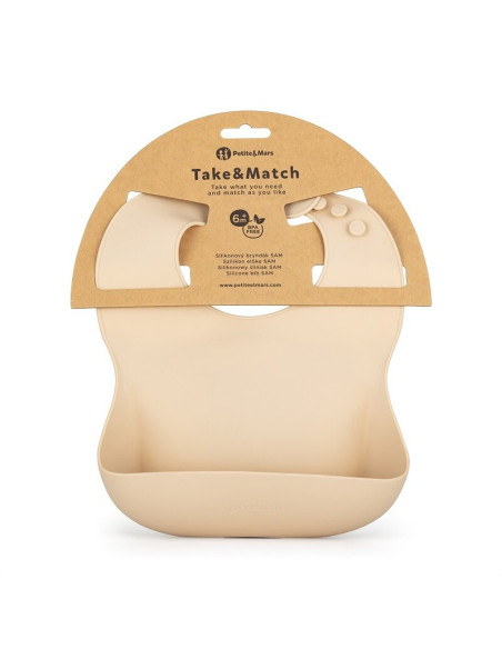BN-706818,Petite&Mars - Baveta moale Take&Match, Reglabil, Cu buzunar colector, Silicon, Fara BPA, 6 luni+, Bej BN-706818,Petite&Mars - Baveta moale Take&Match, Reglabil, Cu buzunar colector, Silicon, Fara BPA, 6 luni+, Bej