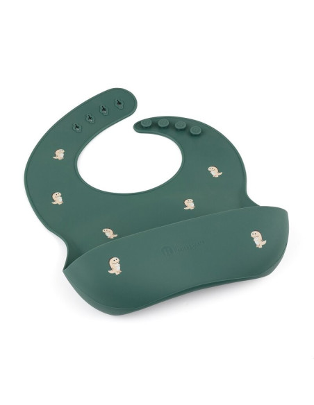 BN-706717,Petite&Mars - Baveta moale Take&Match, Reglabil, Cu buzunar colector, Silicon, Fara BPA, 6 luni+, Model dinozauri, Ver