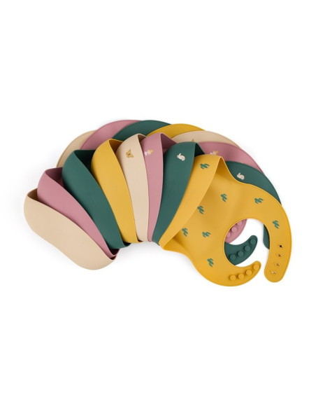 BN-706717,Petite&Mars - Baveta moale Take&Match, Reglabil, Cu buzunar colector, Silicon, Fara BPA, 6 luni+, Model dinozauri, Ver