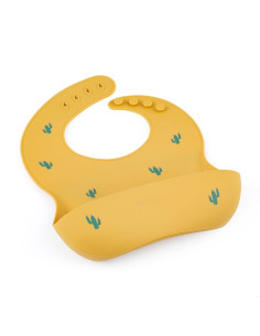 BN-706719,Petite&Mars - Baveta moale Take&Match, Reglabil, Cu buzunar colector, Silicon, Fara BPA, 6 luni+, Model cactus, Galben 2