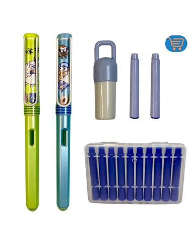EAN-7276+8101,Set stilouri cu cerneala termosensibila + Rezerve, Sheep world, Verde
