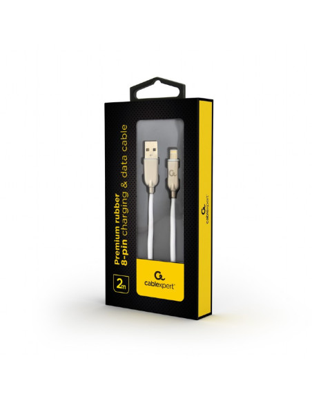 CC-USB2R-AMLM-2M-W,CABLU alimentare si date GEMBIRD, pt. smartphone, USB 2.0 (T) la Lightning (T), 2m, premium, cablu din cauciu