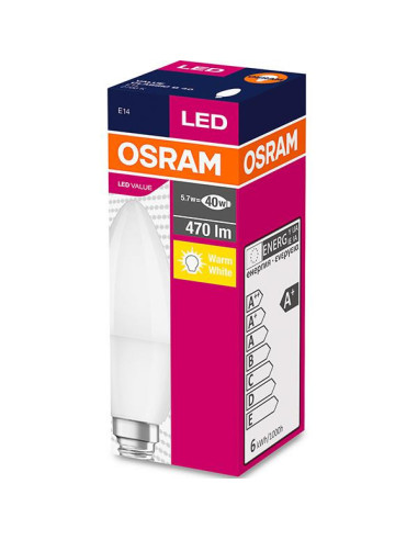 000004052899326453,BEC LED Osram, soclu E14, putere 5.7W, forma lumanare, lumina alb calda, alimentare 220 - 240 V, "00000405289