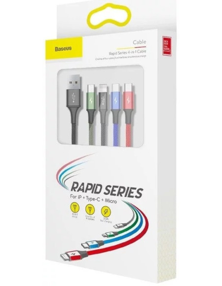 CA1T4-B01,CABLU alimentare si date Baseus, Fast Charging Data Cable pt. smartphone, 4 in 1, USB la 2 x USB-C /1 x Lightning / 1 