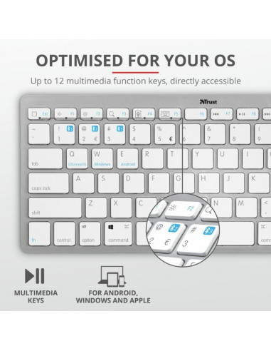 Tastatura Trust Nado, Bluetooth Wireless, alba,TR-23746