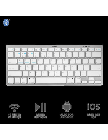 Tastatura Trust Nado, Bluetooth Wireless, alba,TR-23746