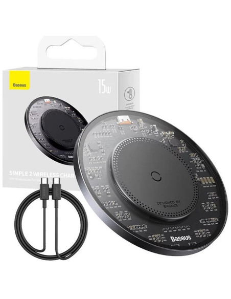 CCJJ050001,INCARCATOR wireless Baseus Simple Qi 15W, compatibilitate smartphones, cablu Type-C la Type-C 1m inclus, negru "CCJJ0