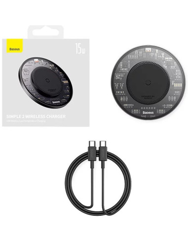 CCJJ050001,INCARCATOR wireless Baseus Simple Qi 15W, compatibilitate smartphones, cablu Type-C la Type-C 1m inclus, negru "CCJJ0