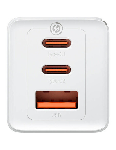 P10110812227-Z1,INCARCATOR retea Baseus, GaN5 Pro Fast Charger 65W, 2 x USB Type-C 5V/3A, 1 x USB 5V/3A, cablu fast charging Typ