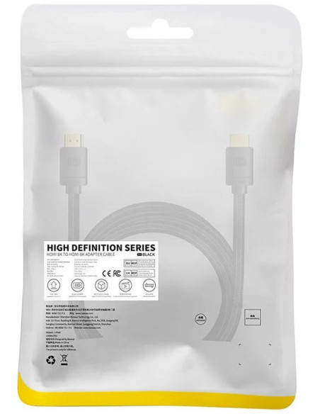WKGQ040201,CABLU video Baseus High Definition, HDMI (T) la HDMI (T), versiunea 2.1, rezolutie maxima 8K UHD (7680 x 4320) la 60 