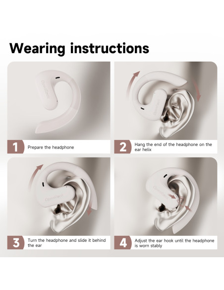 OpenRock-S-Cream,Casca OneOdio wireless, tip butoni - TWS, utilizare smartphone, conectare prin Bluetooth 5.3, difuzor 16.2 mm, 