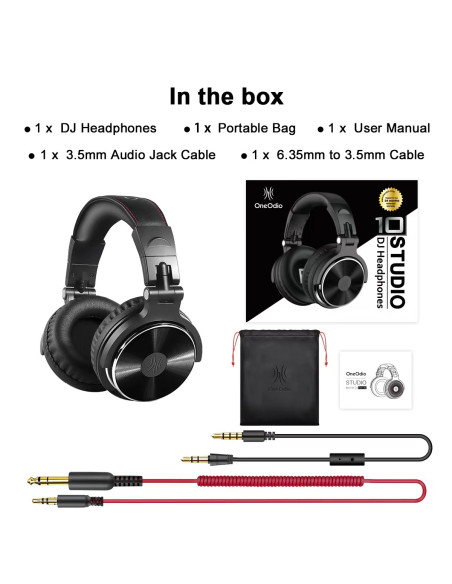 Pro10-Black,Casca OneOdio cu fir detasabil, tip over ear, utilizare profesionala, DJ, conectare prin Jack 3.5 mm | Jack 6.35 mm,