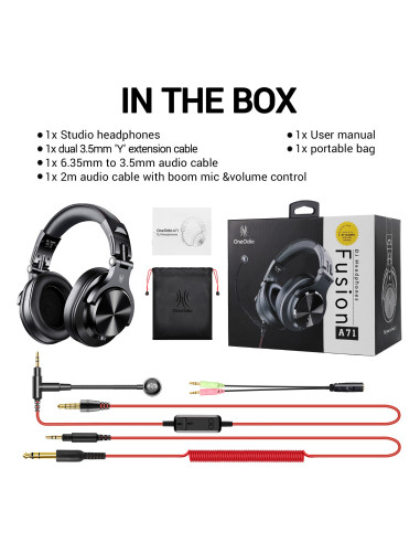 A71M-Black,Casca OneOdio cu fir detasabil, tip over ear, utilizare profesionala, DJ, multimedia, conectare prin Jack 3.5 mm | Ja