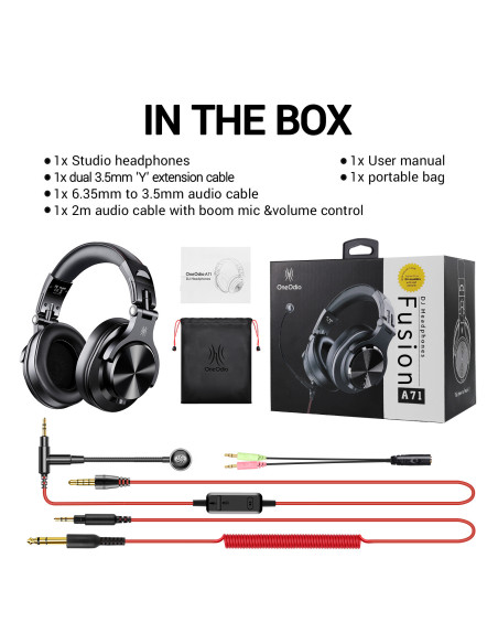 A71M-Black,Casca OneOdio cu fir detasabil, tip over ear, utilizare profesionala, DJ, multimedia, conectare prin Jack 3.5 mm | Ja