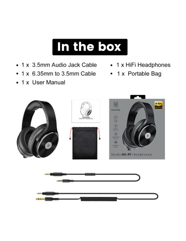 Studio-HiFi,Casca OneOdio cu fir detasabil, tip over ear, utilizare profesionala, DJ, multimedia, conectare prin Jack 3.5 mm | J