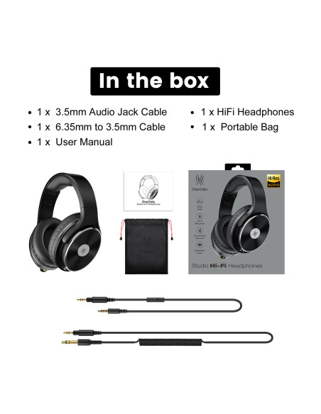 Studio-HiFi,Casca OneOdio cu fir detasabil, tip over ear, utilizare profesionala, DJ, multimedia, conectare prin Jack 3.5 mm | J