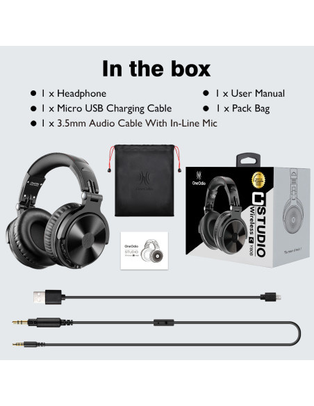 Pro-C-Black,Casca OneOdio wireless, cu fir, tip over ear, utilizare multimedia, conectare prin Bluetooth 5.0 | Jack 3.5 mm | Jac