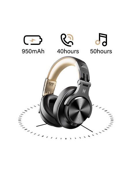 Fusion-A70-Black-Gold,Casca OneOdio wireless, cu fir, tip over ear, utilizare multimedia, DJ, conectare prin Bluetooth 5.2 | Jac