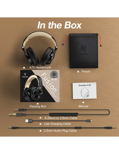 Fusion-A70-Black-Gold,Casca OneOdio wireless, cu fir, tip over ear, utilizare multimedia, DJ, conectare prin Bluetooth 5.2 | Jac