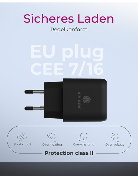 IB-PS102-PD,ALIMENTATOR retea 220V Icy Box, universal, 1 x USB-A QC, 1 x USB-C PD 20W, negru, "IB-PS102-PD"