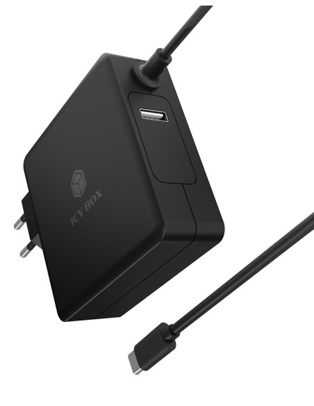IB-PS101-PD,ALIMENTATOR retea 220V Icy Box, universal, 1 x USB-A QC 5V@2.4A, 1 x USB-C PD 90W 20V@4.5A, cablu USB-C 1.8m, negru,