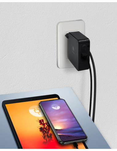 IB-PS101-PD,ALIMENTATOR retea 220V Icy Box, universal, 1 x USB-A QC 5V@2.4A, 1 x USB-C PD 90W 20V@4.5A, cablu USB-C 1.8m, negru,