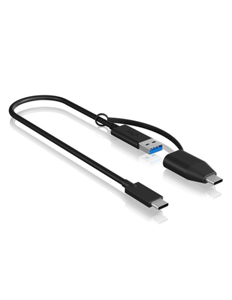 IB-CB033,Cablu alimentare si date Icy Box, pt smartphone USB 3.2 Type-C Gen 2, la USB Type-A/Type-C, 35cm, plastic, negru, "IB-C