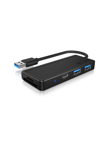 RY-IB-HUB1423CR-U3,HUB extern Icy Box, porturi USB: USB 3.0 x 2, USB-C x 1, conectare prin USB, card reader: SD/ MicroSD, plasti